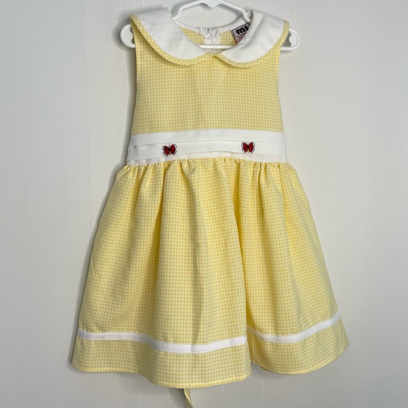 Vintage Other - Yellow Gingham Embroidered Dress Butterfly Peter Pan Collar Vintage Girls Size 4